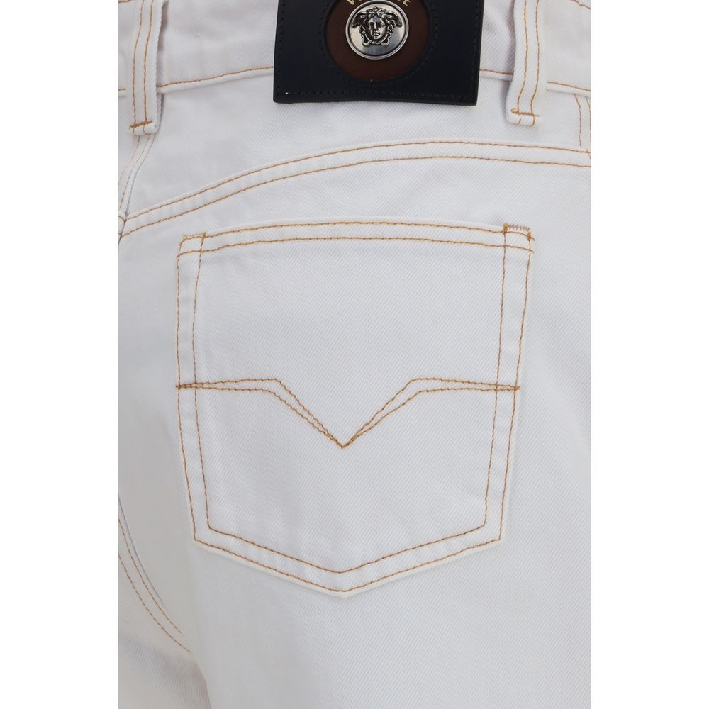 Versace White Cotton High-Waisted Jeans