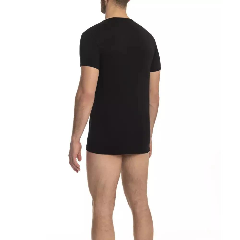 Cavalli Class Black Cotton Men's V-Neck T-Shirt
