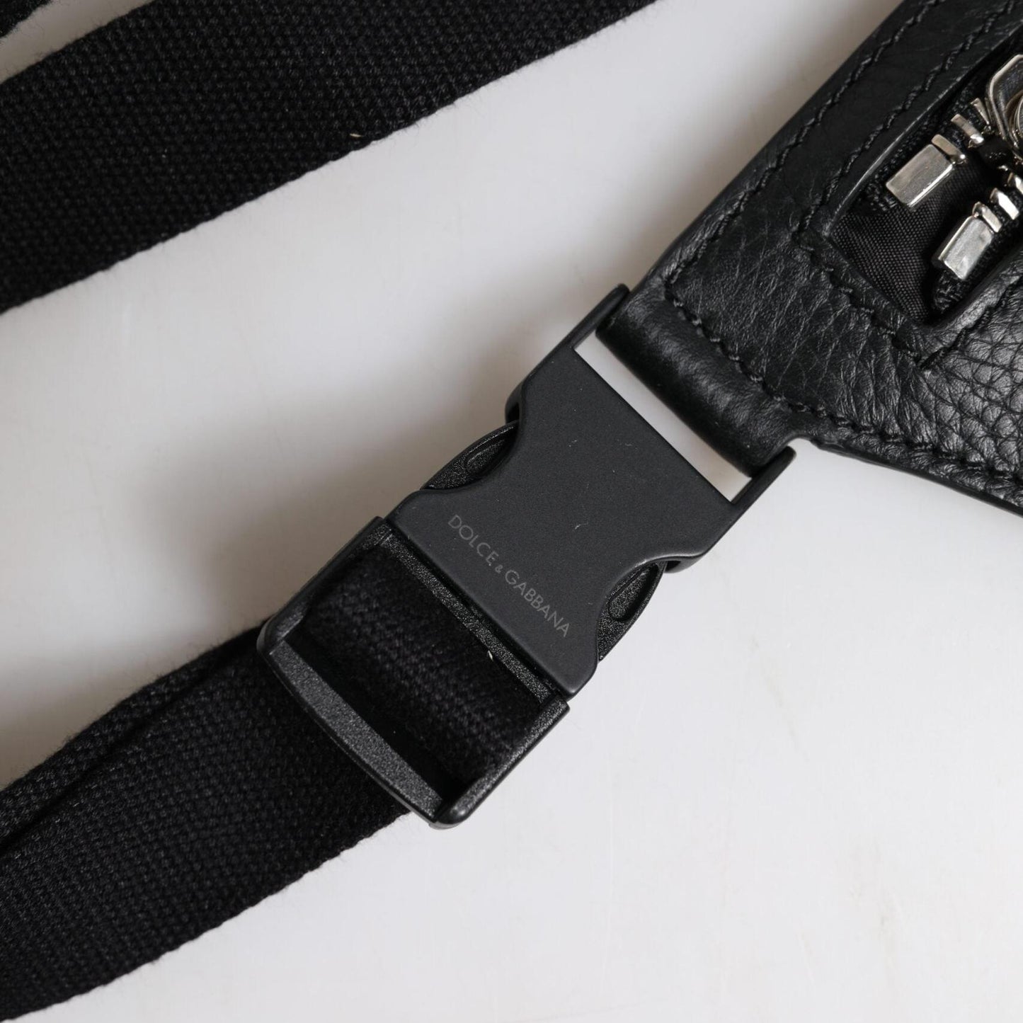 Dolce & Gabbana Black Calfskin Logo Plaque Belt Waist Men Fanny Pack Bag