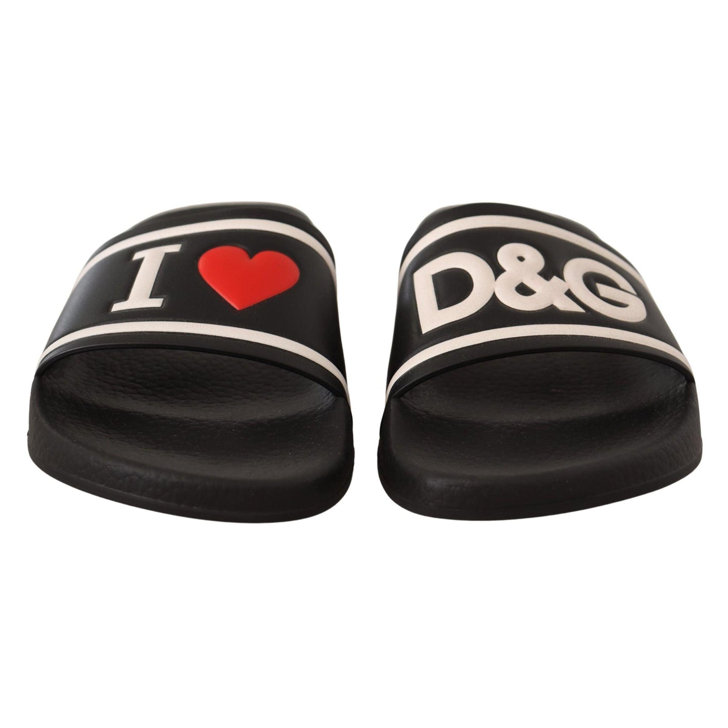 Dolce & Gabbana Black Leather I Love D&G Slides Sandals