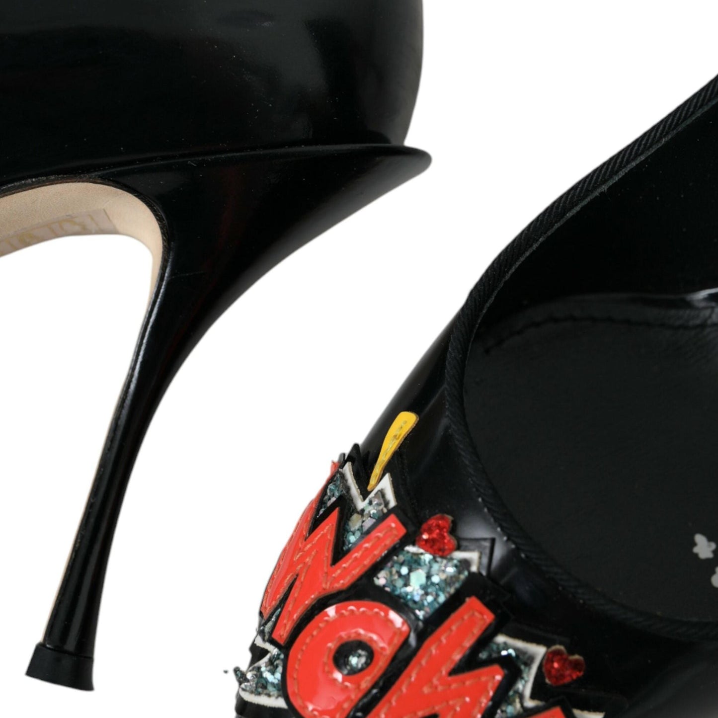 Dolce & Gabbana Black Leather WOW Patch Heels Pumps Shoes