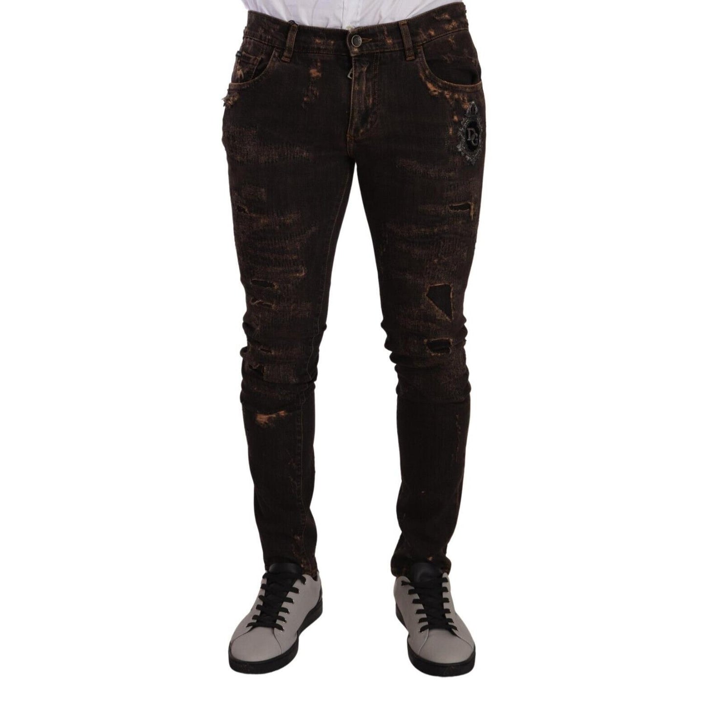 Dolce & Gabbana Brown Distressed Slim Fit Skinny Denim Jeans