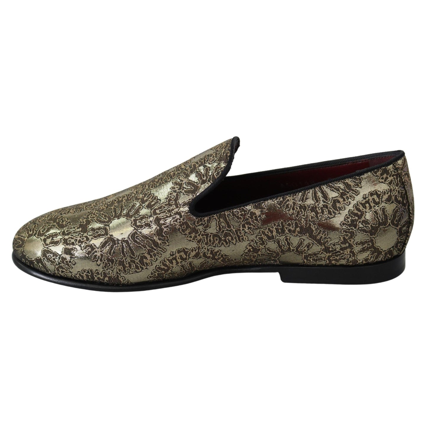 Dolce & Gabbana Gold Jacquard Flats Mens Loafers Shoes