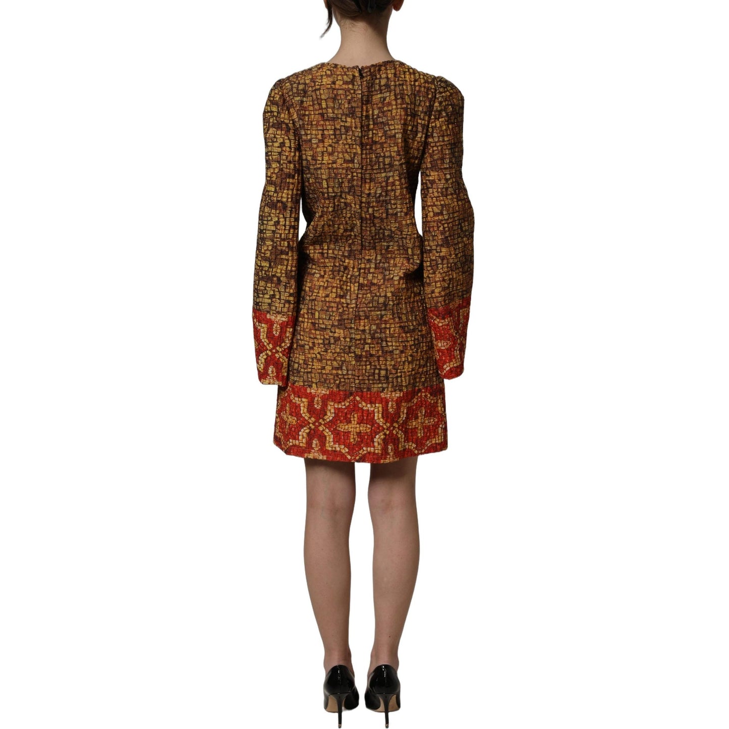 Dolce & Gabbana Multicolor Mosaic Long Sleeves Mini Dress