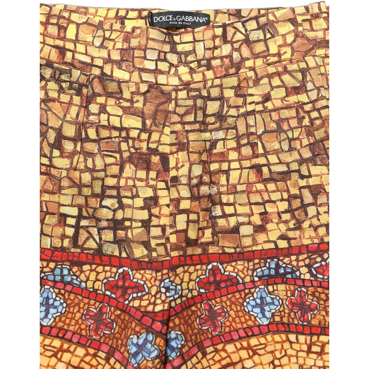 Dolce & Gabbana Multicolor Mosaic Print Crepe Cropped Trouser Pants