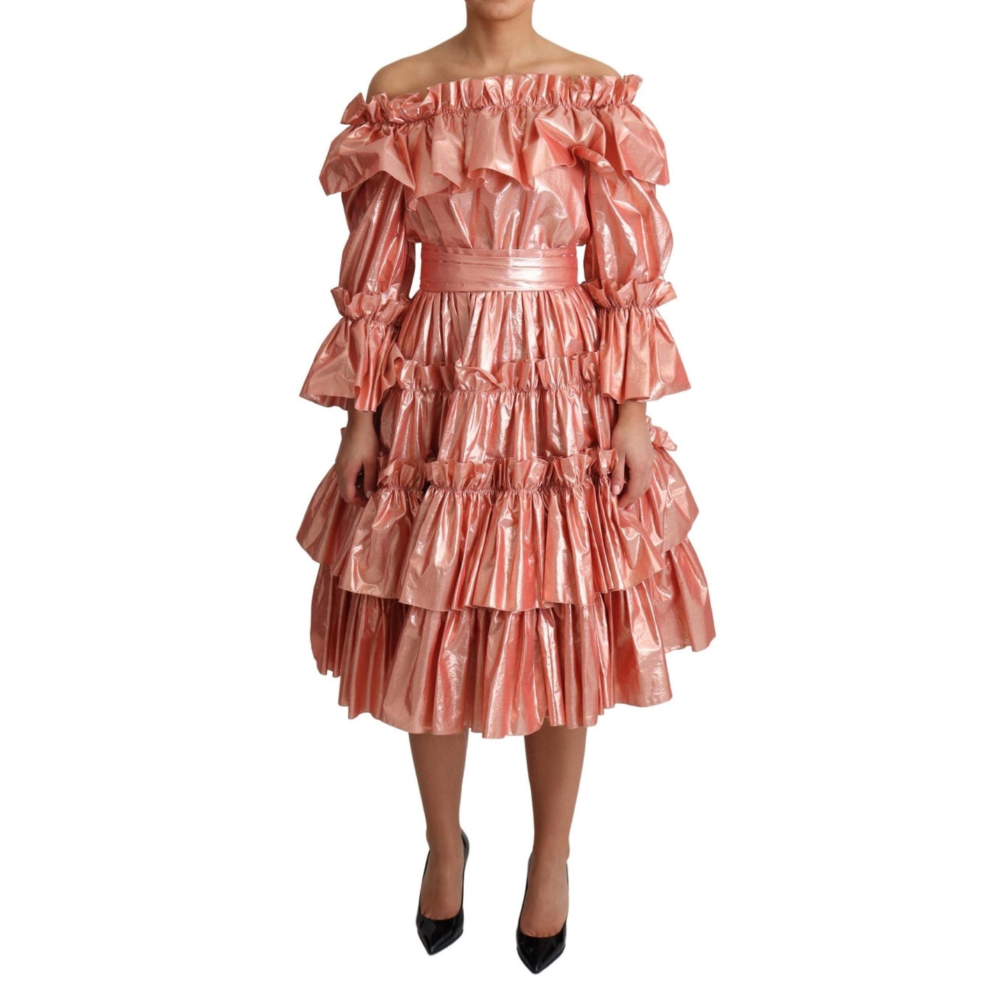 Dolce & Gabbana Pink Ruffled Dress Silk Cotton Gown Dress
