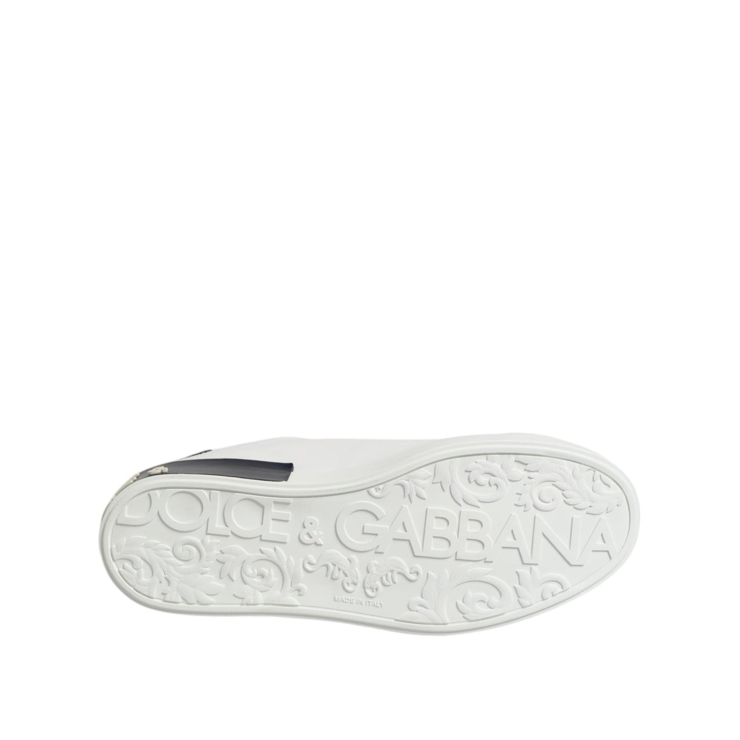 Dolce & Gabbana White Black Leather Portofino Sneaker Shoes