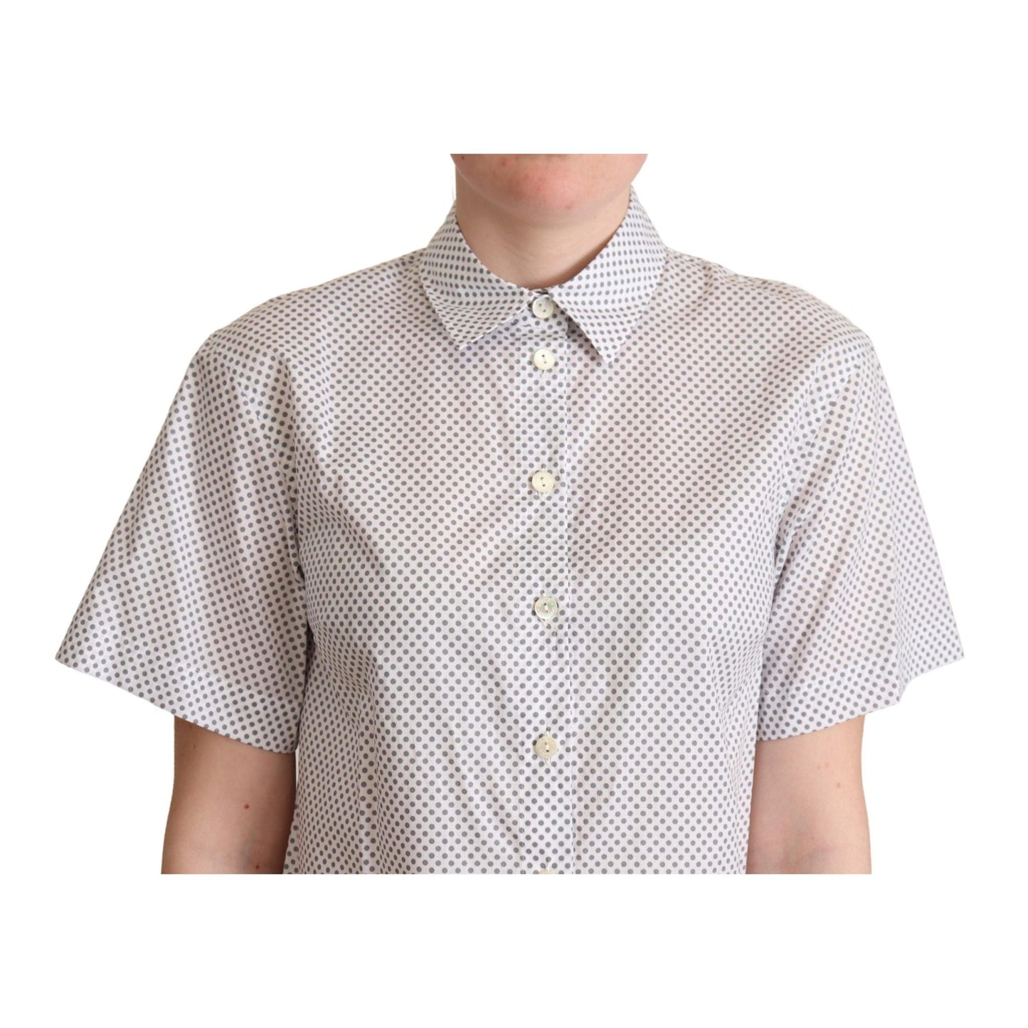 Dolce & Gabbana White Gray Polka Dots Collared Button Shirt