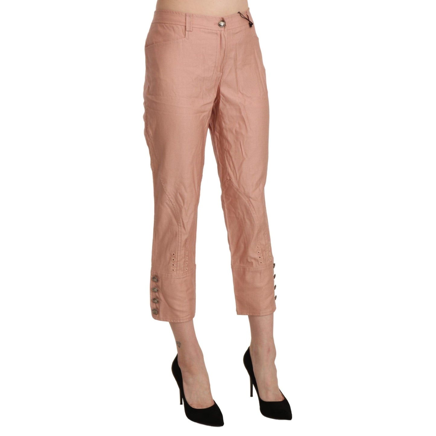 Ermanno Scervino Cotton Pink High Waist Cropped Trouser Pants