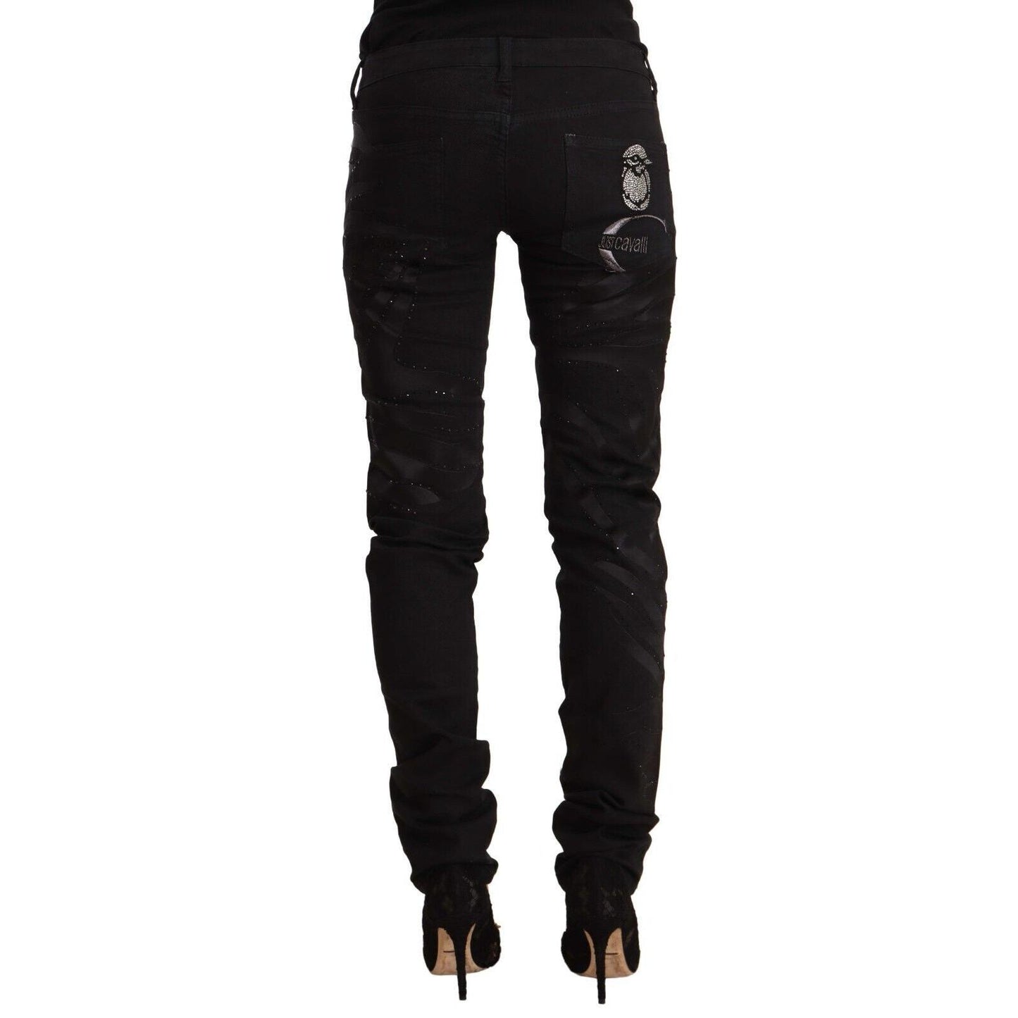 Just Cavalli Black Mid Waist Embellished Skinny Jeans