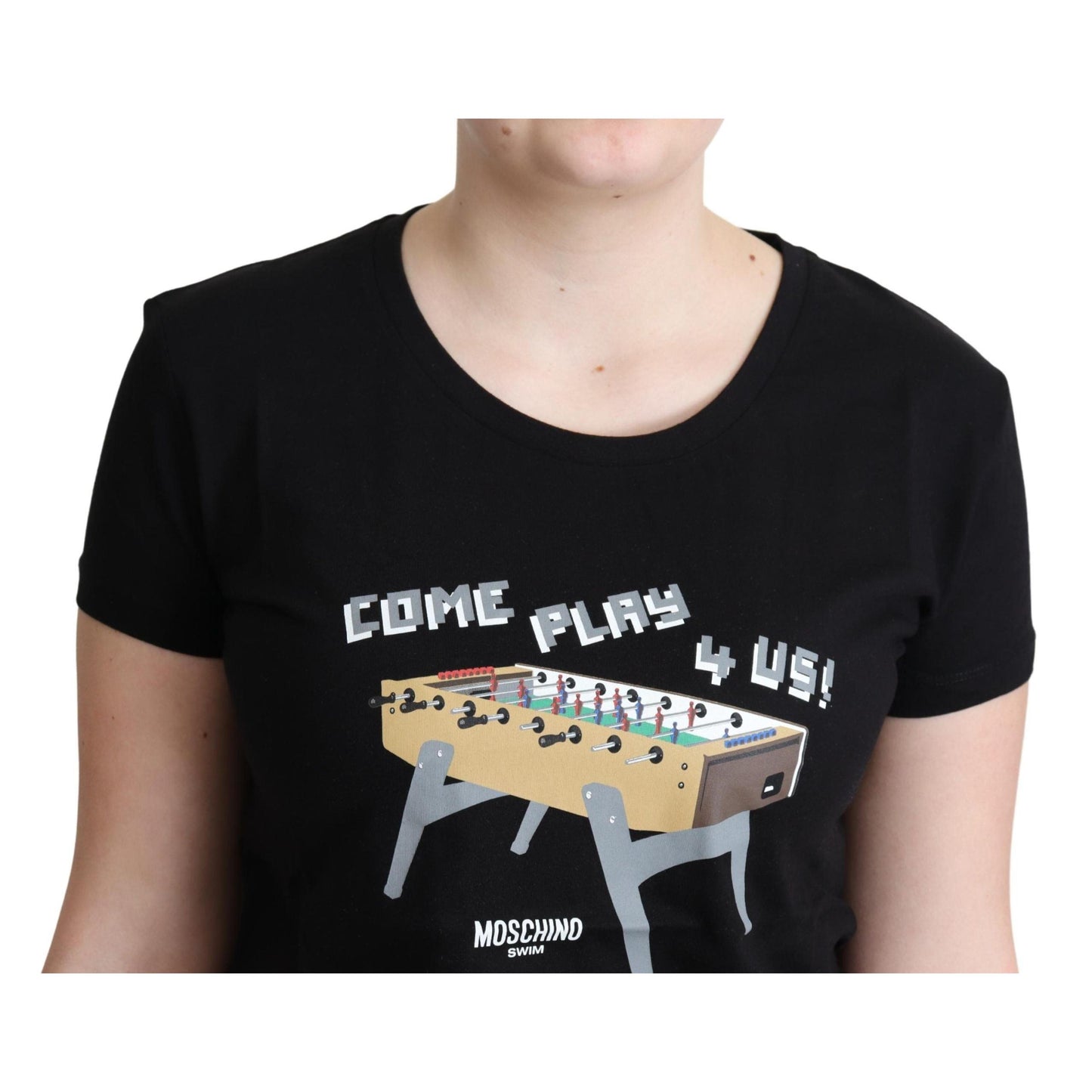 Moschino Black Cotton Come Play 4 Us Print Tops T-shirt