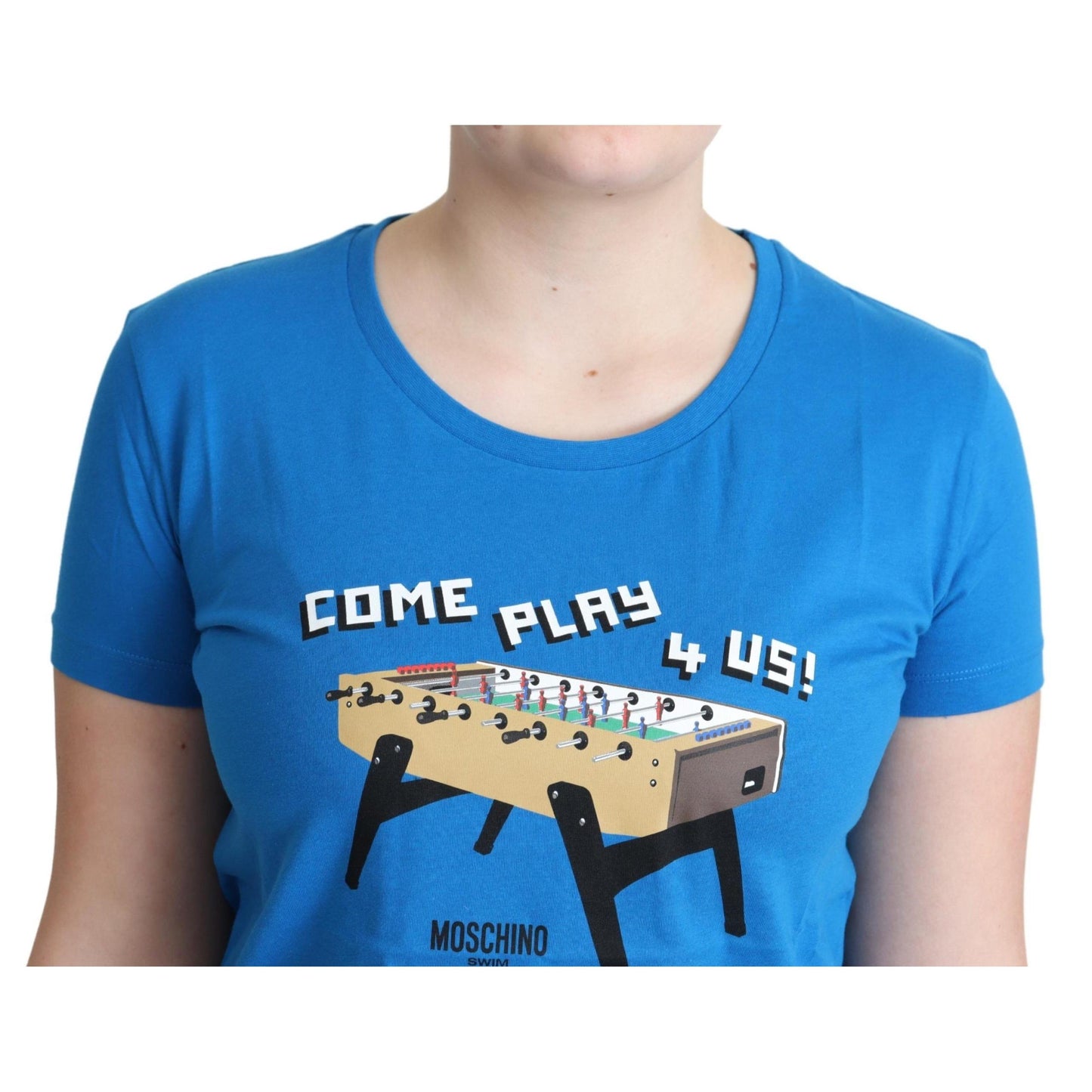 Moschino Blue Cotton Come Play 4 Us Print T-shirt