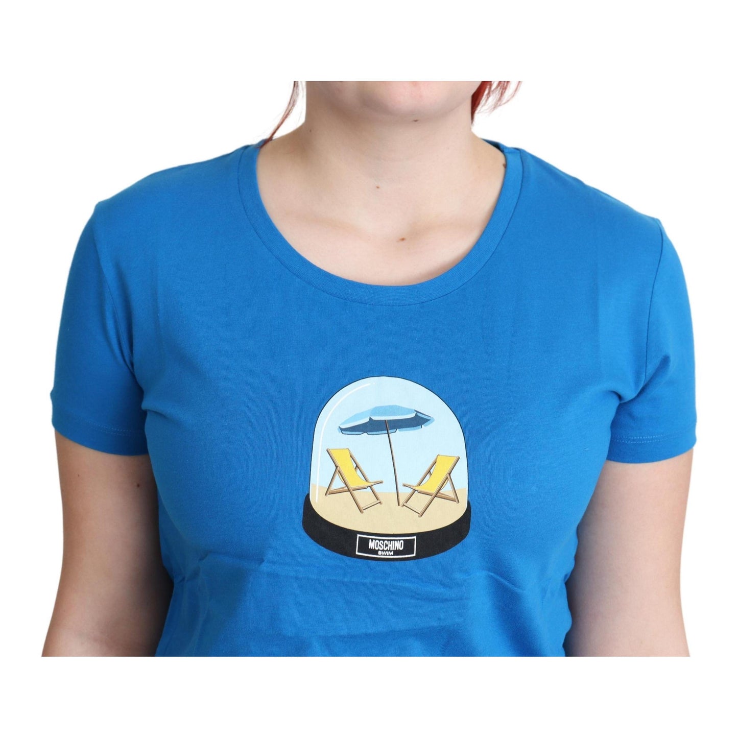 Moschino Blue Printed Cotton Short Sleeves Tops T-shirt