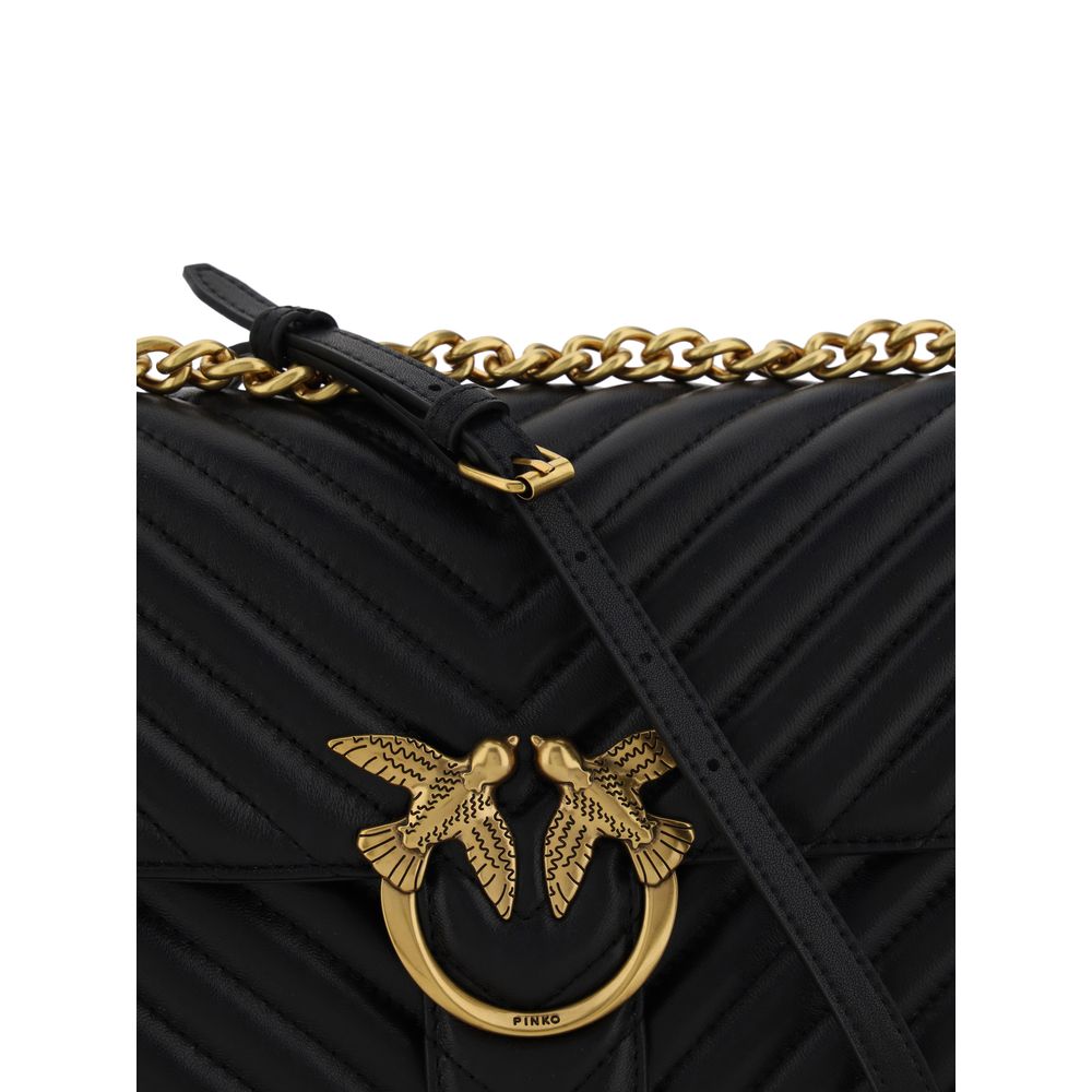 PINKO Black Calf Leather Bos Taurus Shoulder Bag
