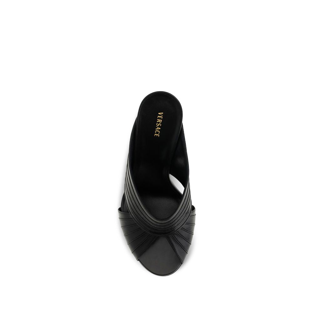 Versace Black Lamb Ovis Aries Mules