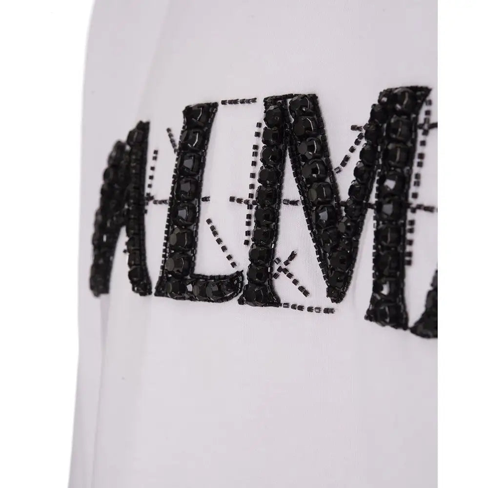 Balmain white cotton t-shirt med sort perle ’alm’ på hvidt stof
