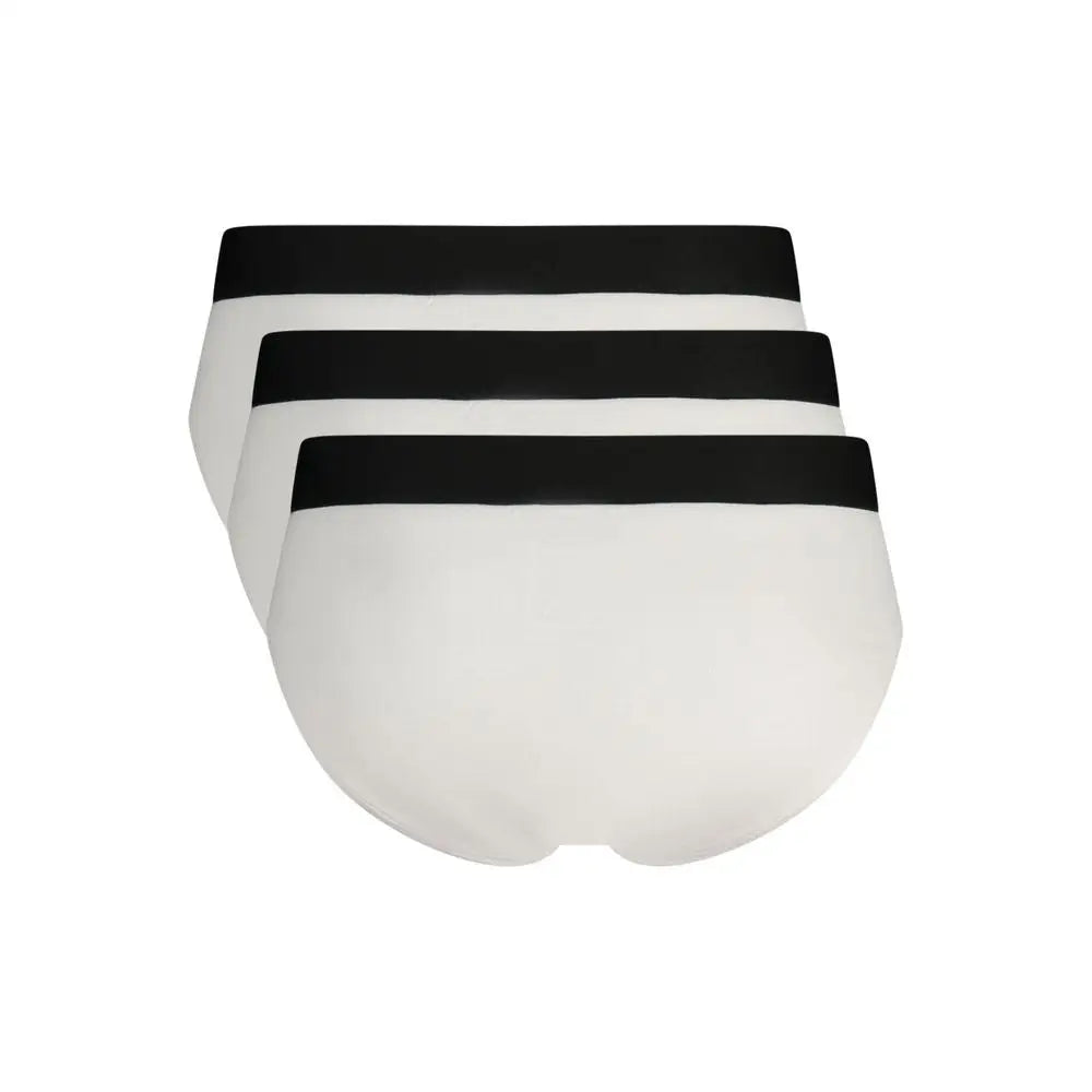 Tre-pack Bikkembergs fluorescent white polyester herrebukser med sort elastik