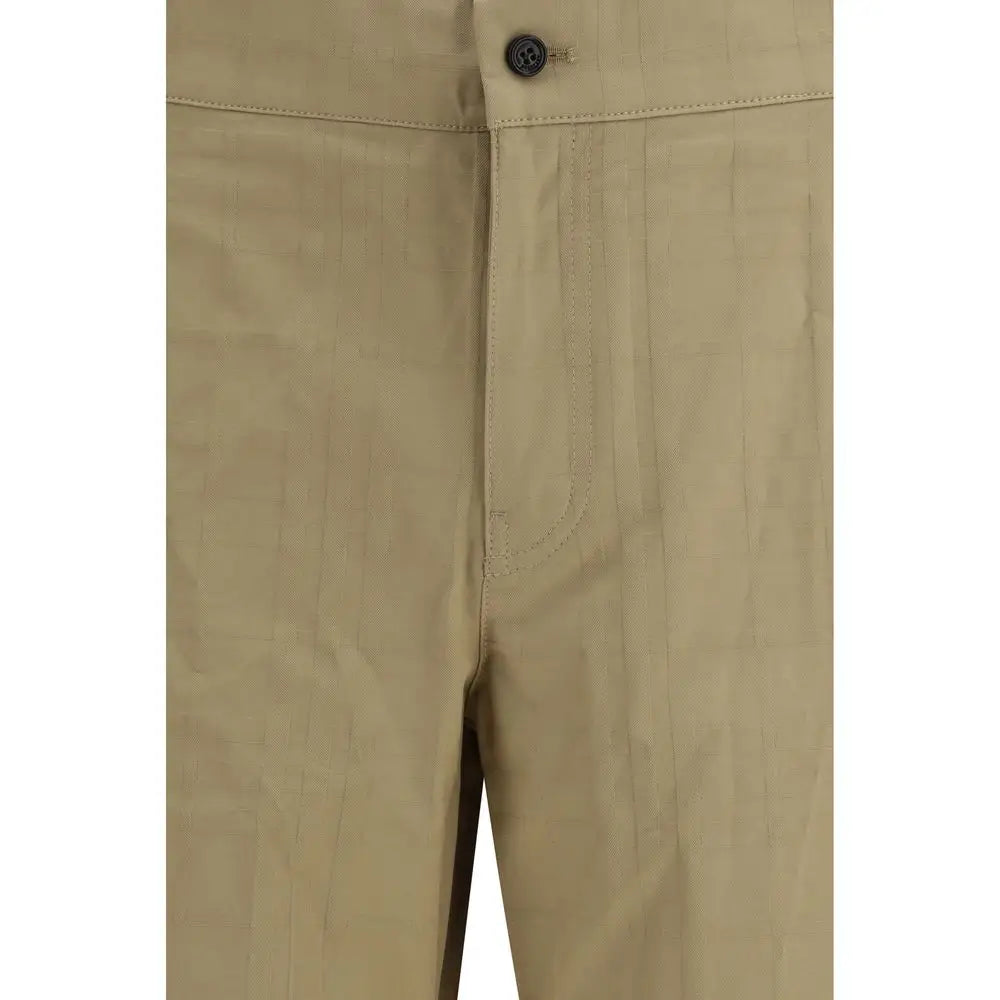 Burberry beige cotton casual pants i khaki med subtil tekstur og mørk knap