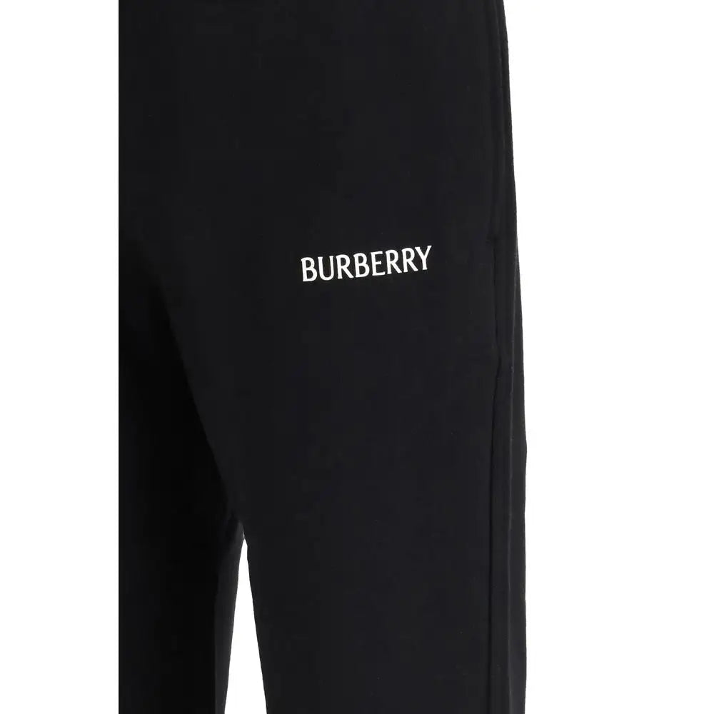 Burberry black cotton joggers med hvid broderet branding på låret