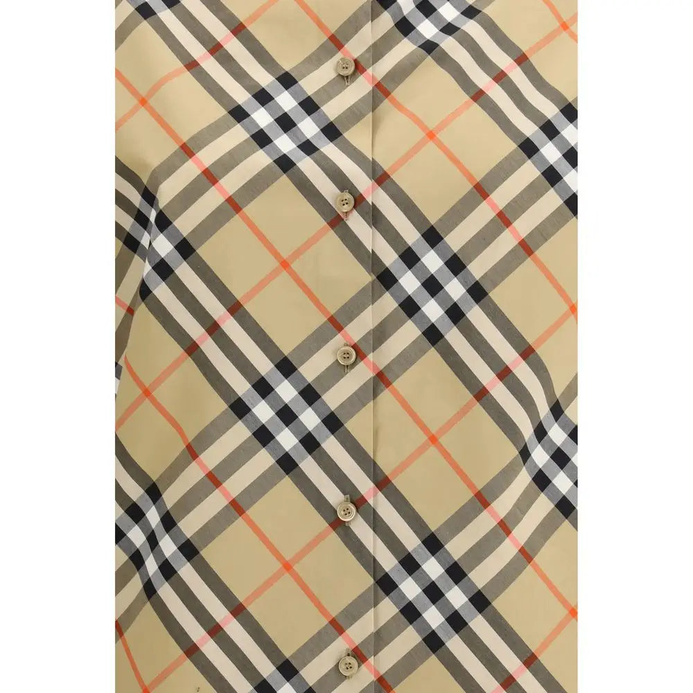 Burberry multicolor cotton pattern shirt i beige, sort, hvid og orange tartan med cremede knapper
