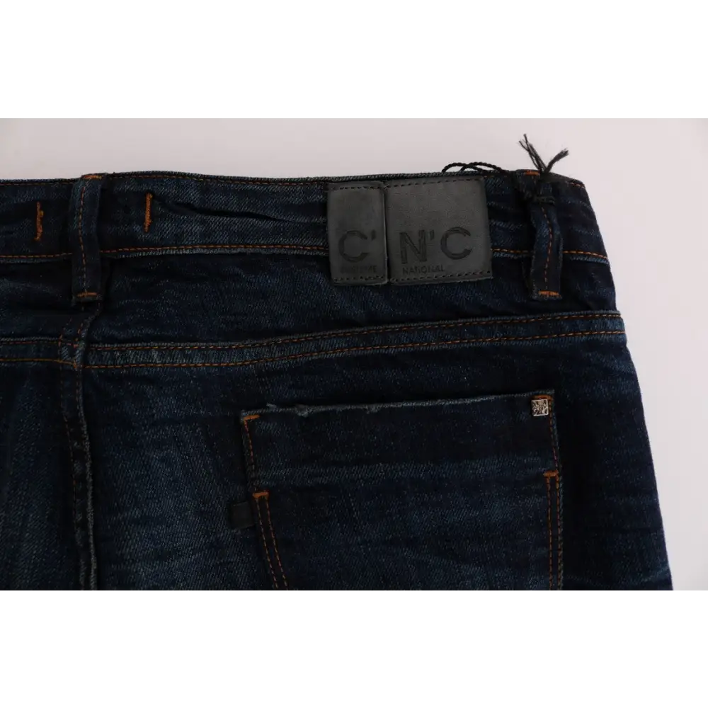 Costume Nationals blå bomuld fit denim jeans med sort læderplette