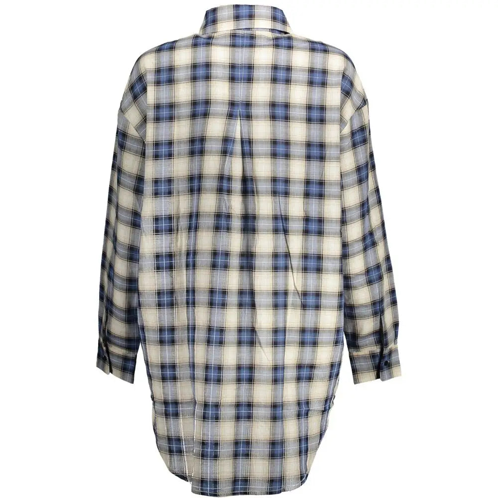 Desigual blå bomuldsskjorte i klassisk blå-creme rutemønster, spar 30-70% på mode