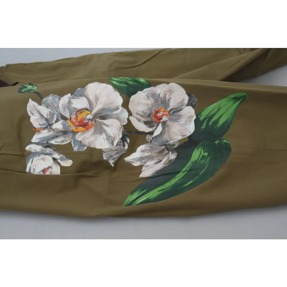 Dolce & Gabbana Beige Cotton Stretch Floral Chinos Pants - Bukser
