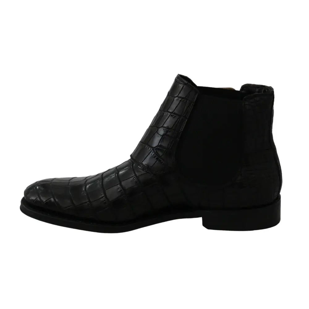 Dolce & Gabbana Black Crocodile Leather Derby Boots Shoes