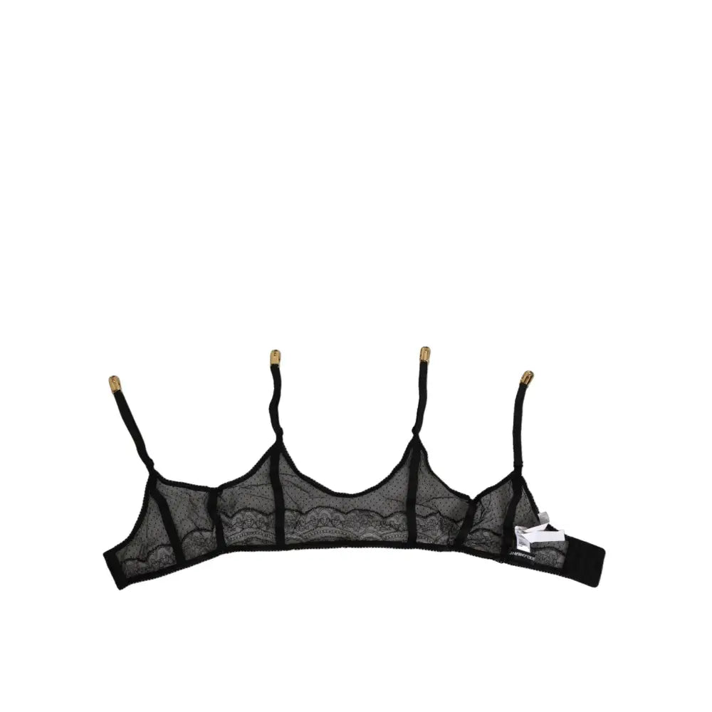 Dolce & Gabbana Black Floral Lace Nylon Strap Garter Underwear