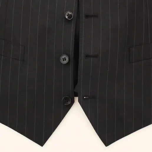 Dolce & Gabbana Black Striped Wool Silk Dress Vest Gilet