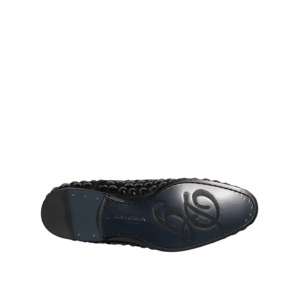 Dolce & Gabbana gabbana black suede strass derby med blankpoleret lædersål med logo