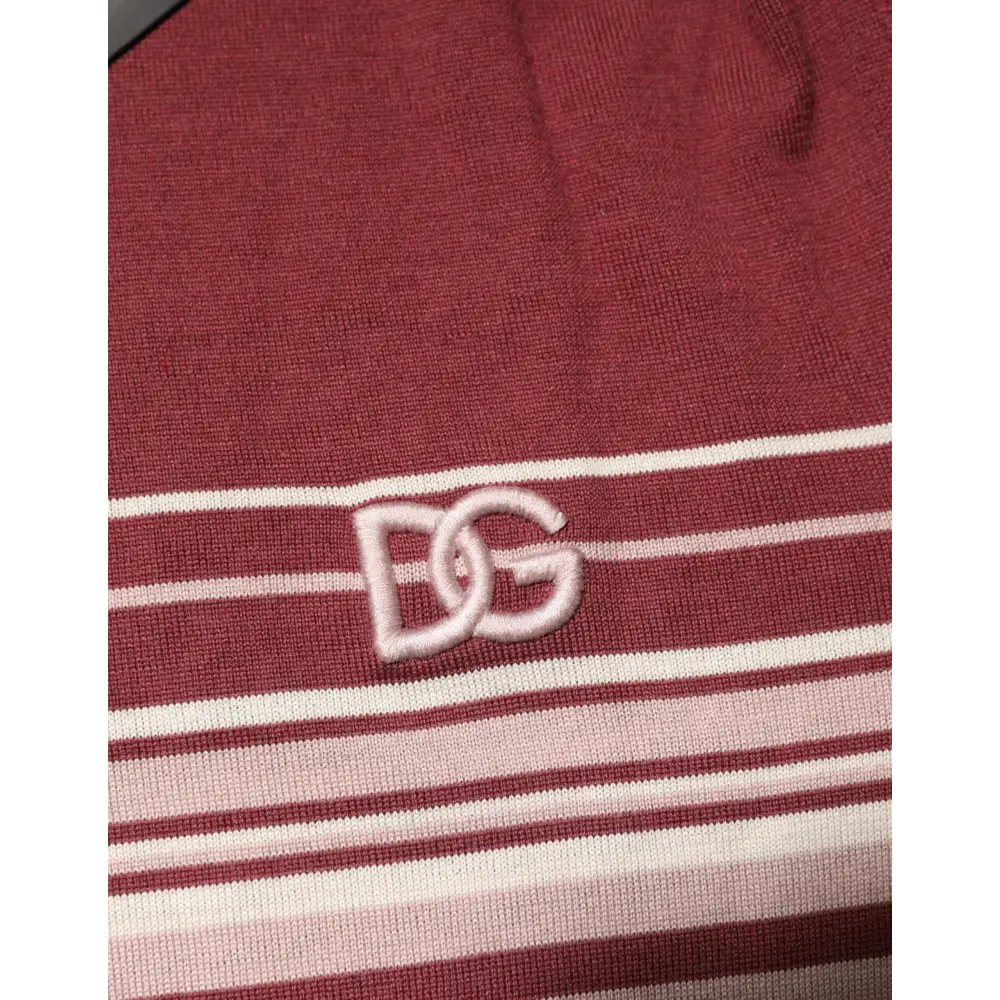 Maroon og hvid stribet polo t-shirt med pink DG-logo fra Dolce & Gabbana, 100% originale brands
