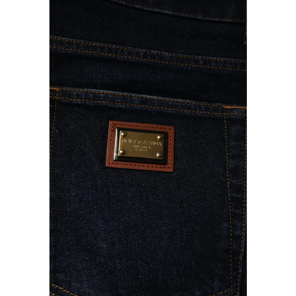 Mørkeblå bomuld stretch skinny Dolce & Gabbana jeans med læderplakette