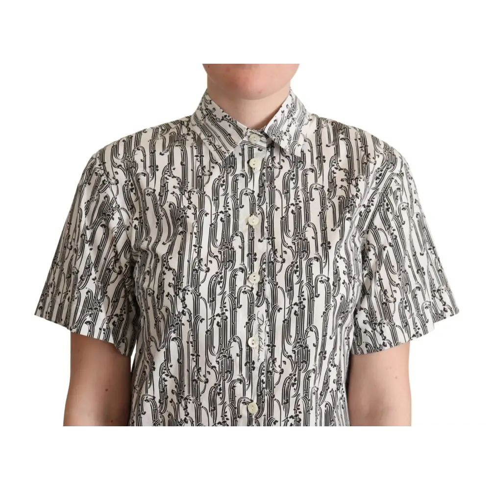 Dolce & Gabbana elegant floral cotton polo with cream saxophone print