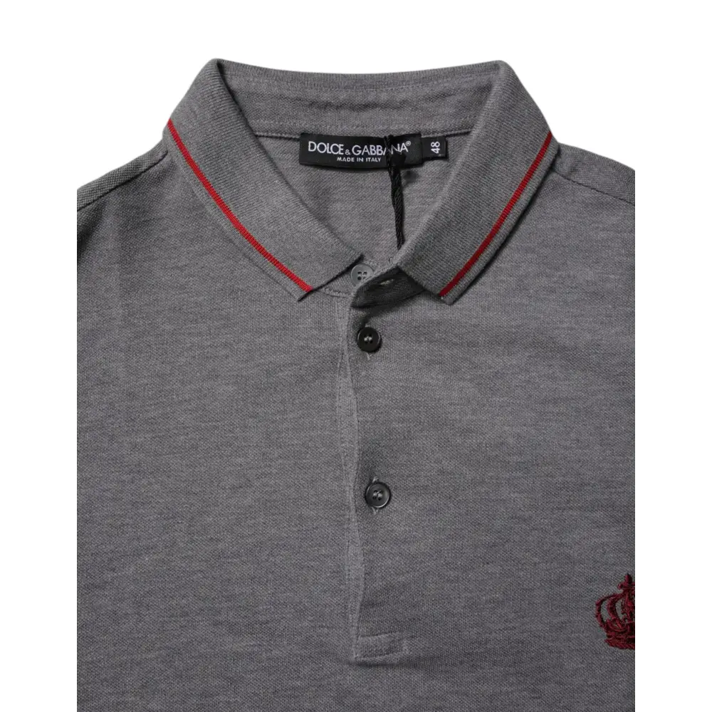 Grå Dolce & Gabbana polo t-shirt med rød trim og kronebroderi, 100% originale brands