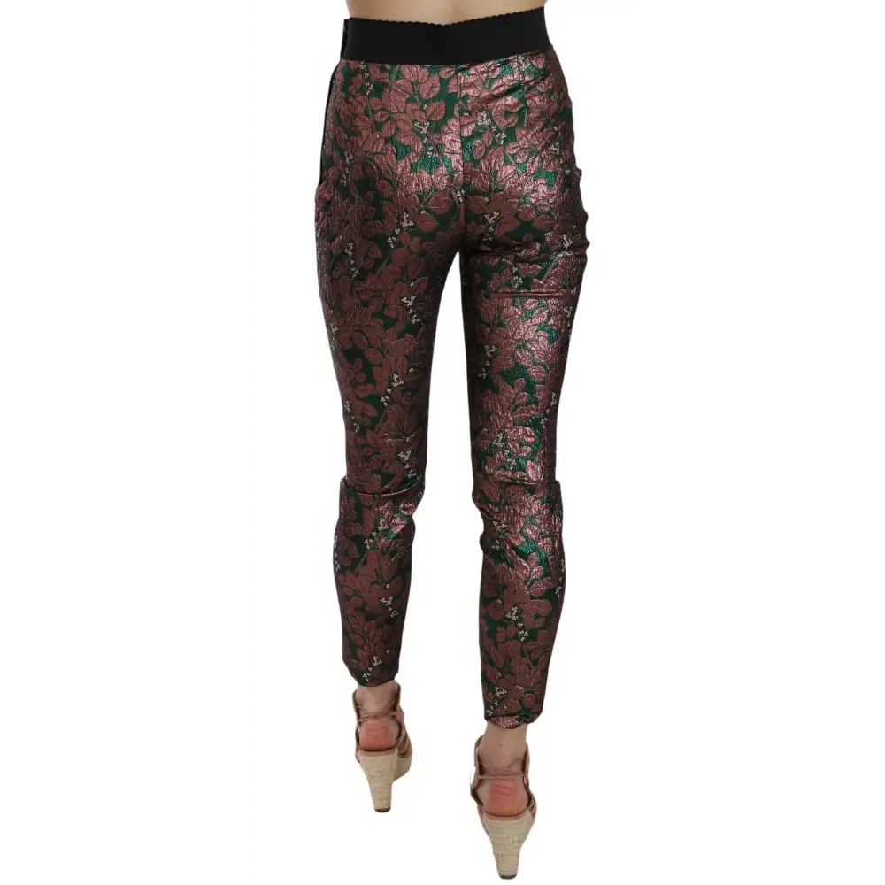 Dolce & Gabbana Multicolor Iridescent Brocade Jacquard Trousers Crop Pants - Bukser