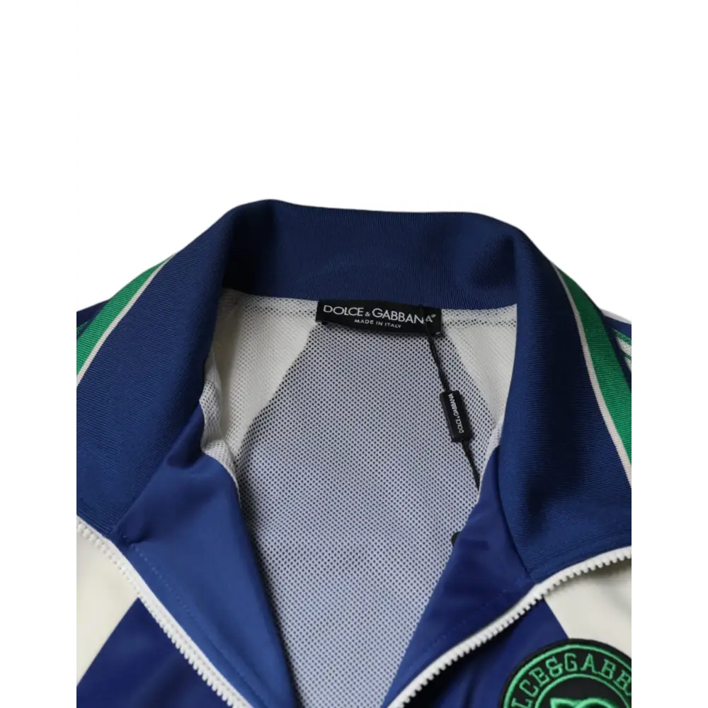 Blå-hvid Dolce & Gabbana multicolor polyester full zip bomber jakke med grøn trim