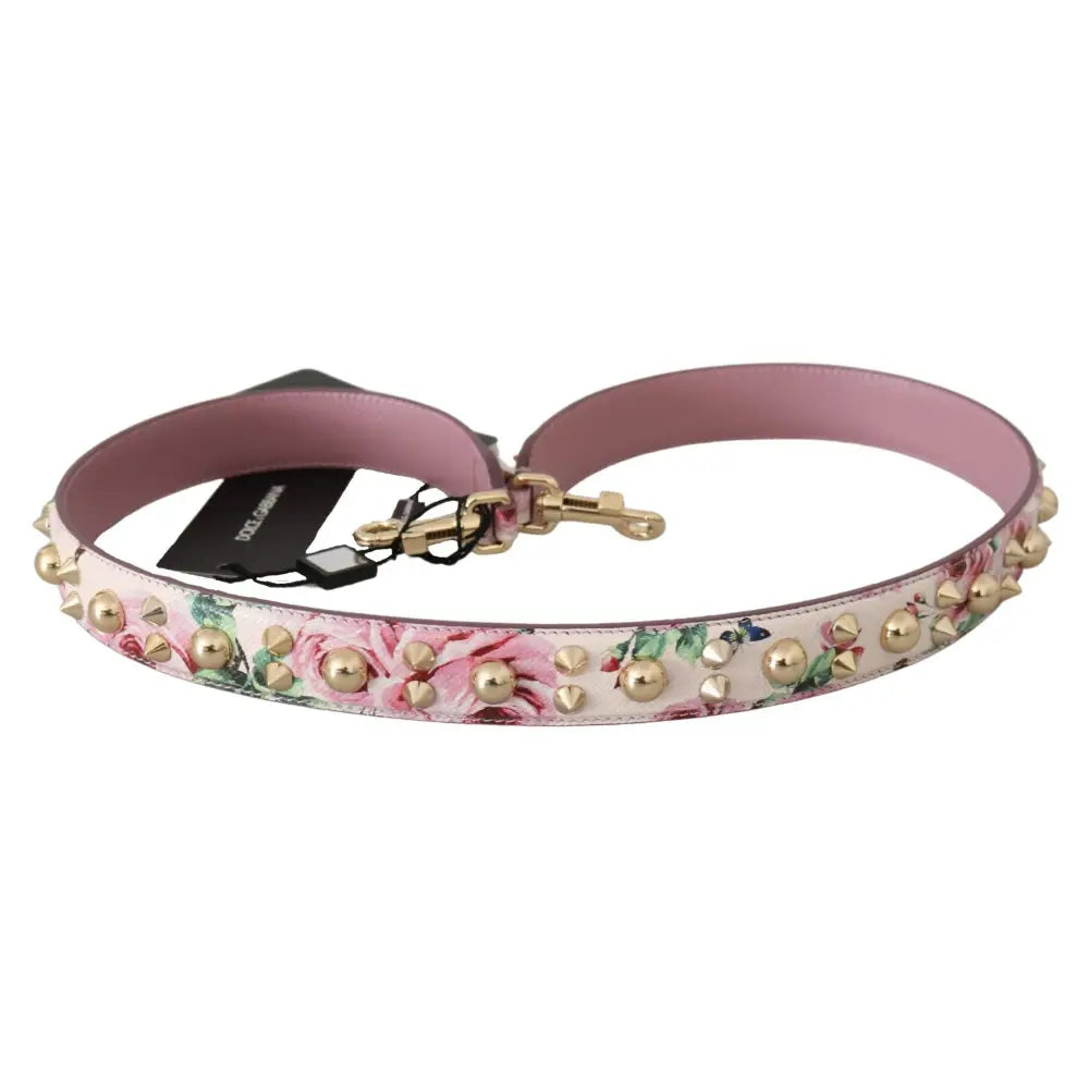 Dolce & Gabbana Pink Floral Leather Stud Accessory Shoulder Strap