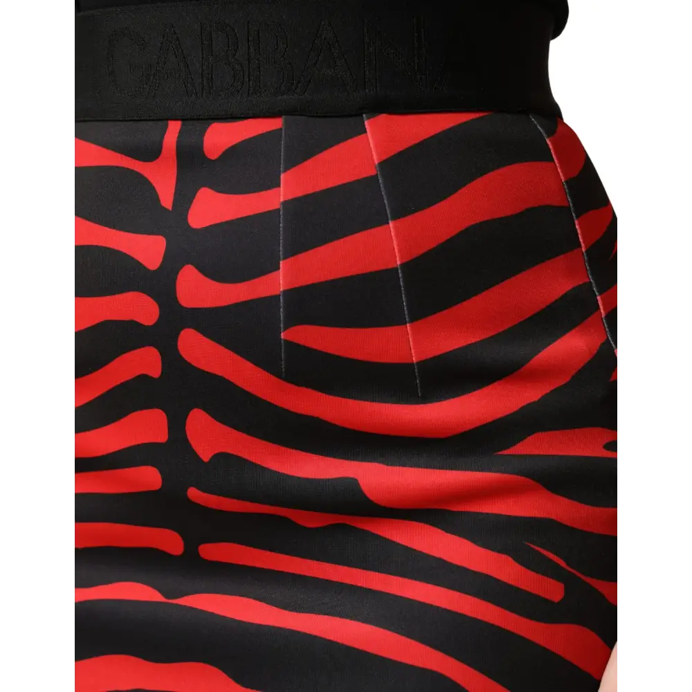 Dolce & Gabbana Red Black Zebra Print Polyester Pencil Midi Skirt