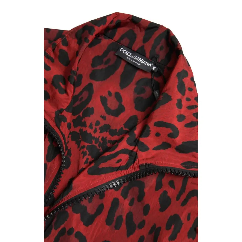 Dolce & Gabbana Red Leopard Nylon Full Zip Sweater