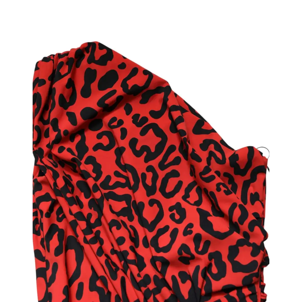 Dolce & Gabbana Red Leopard Print Nylon Sheath Midi Dress