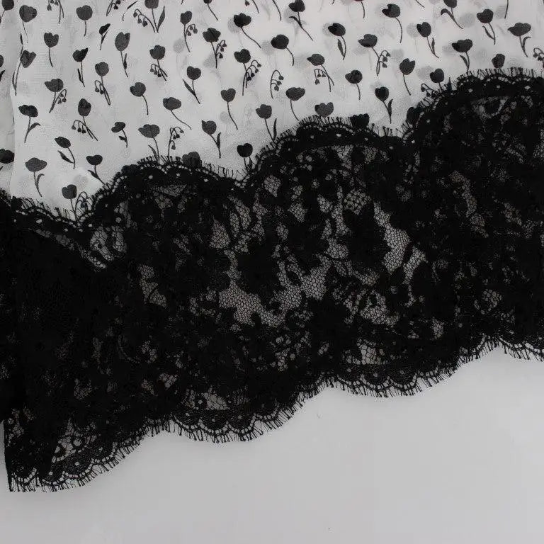 Dolce & Gabbana White Black Floral Lace Silk Sleepwear Shorts