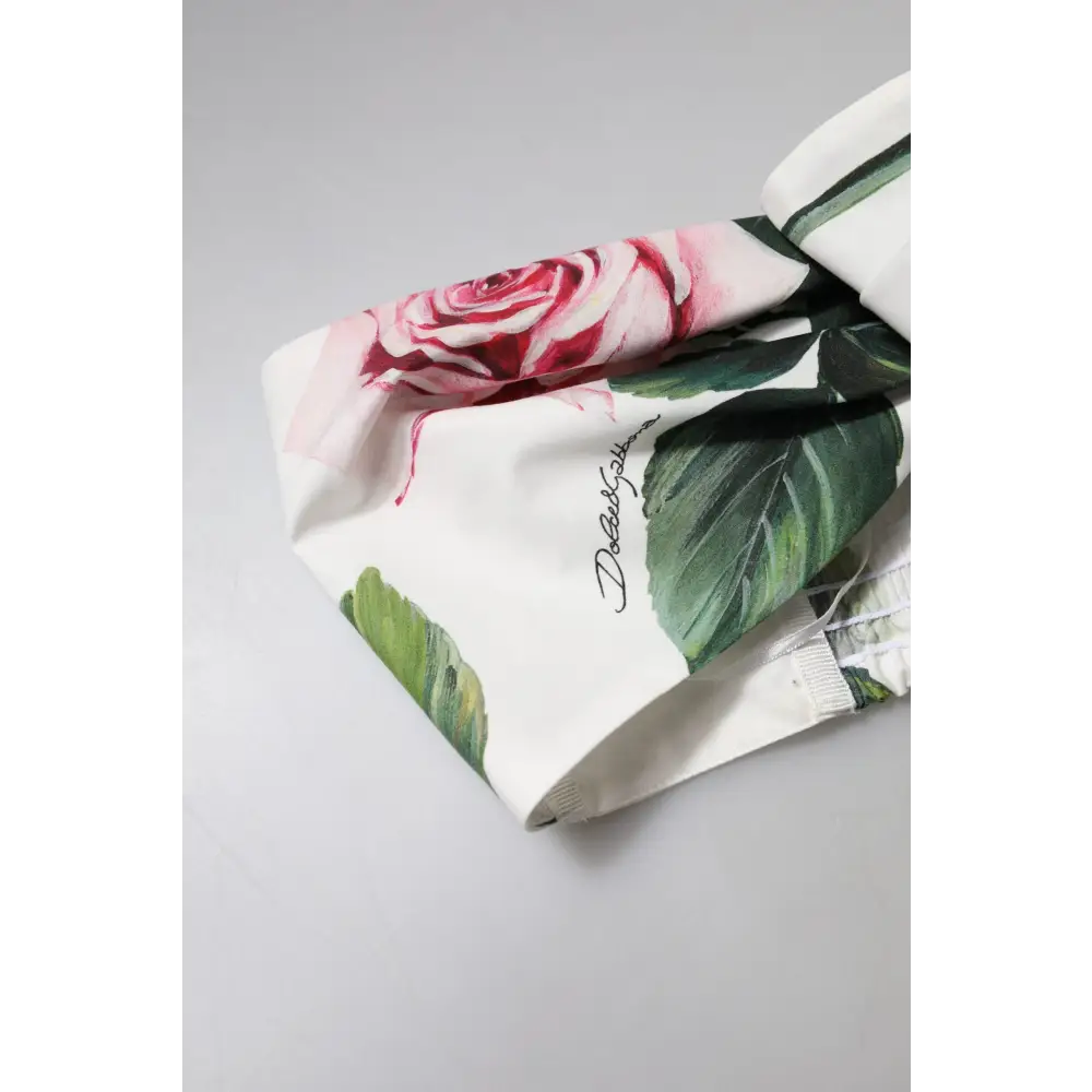 Dolce & Gabbana hvid blomstret cropped bustier corset top med pink rose og grønt blad print