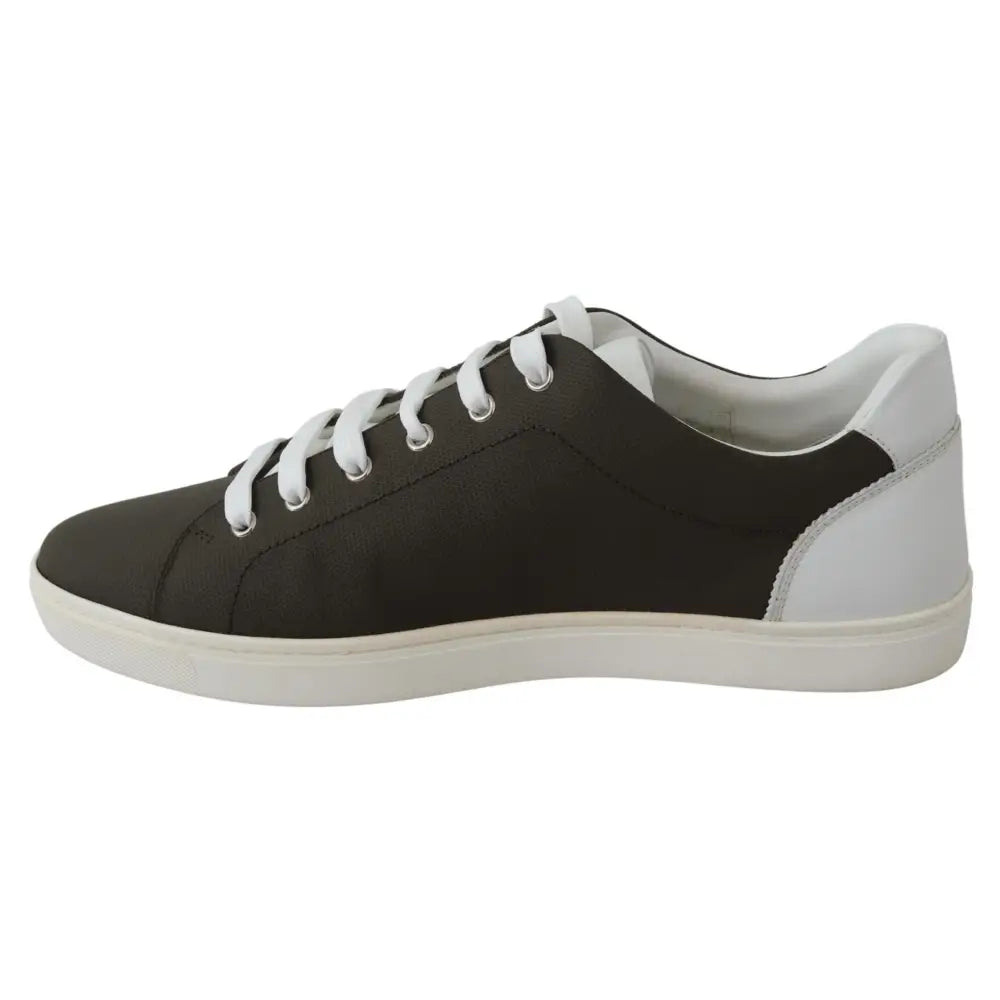 Dolce & Gabbana White Green Leather Low Top Sneakers Shoes