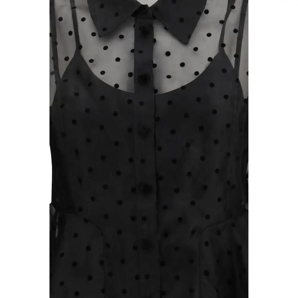 Ganni black recycled polyester pattern shirt with polka-dot dress design