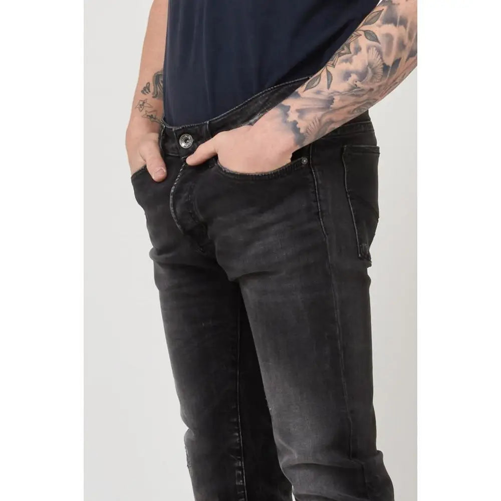 Gas Black Cotton skinny jeans i sort med falmet vask og synlig syning