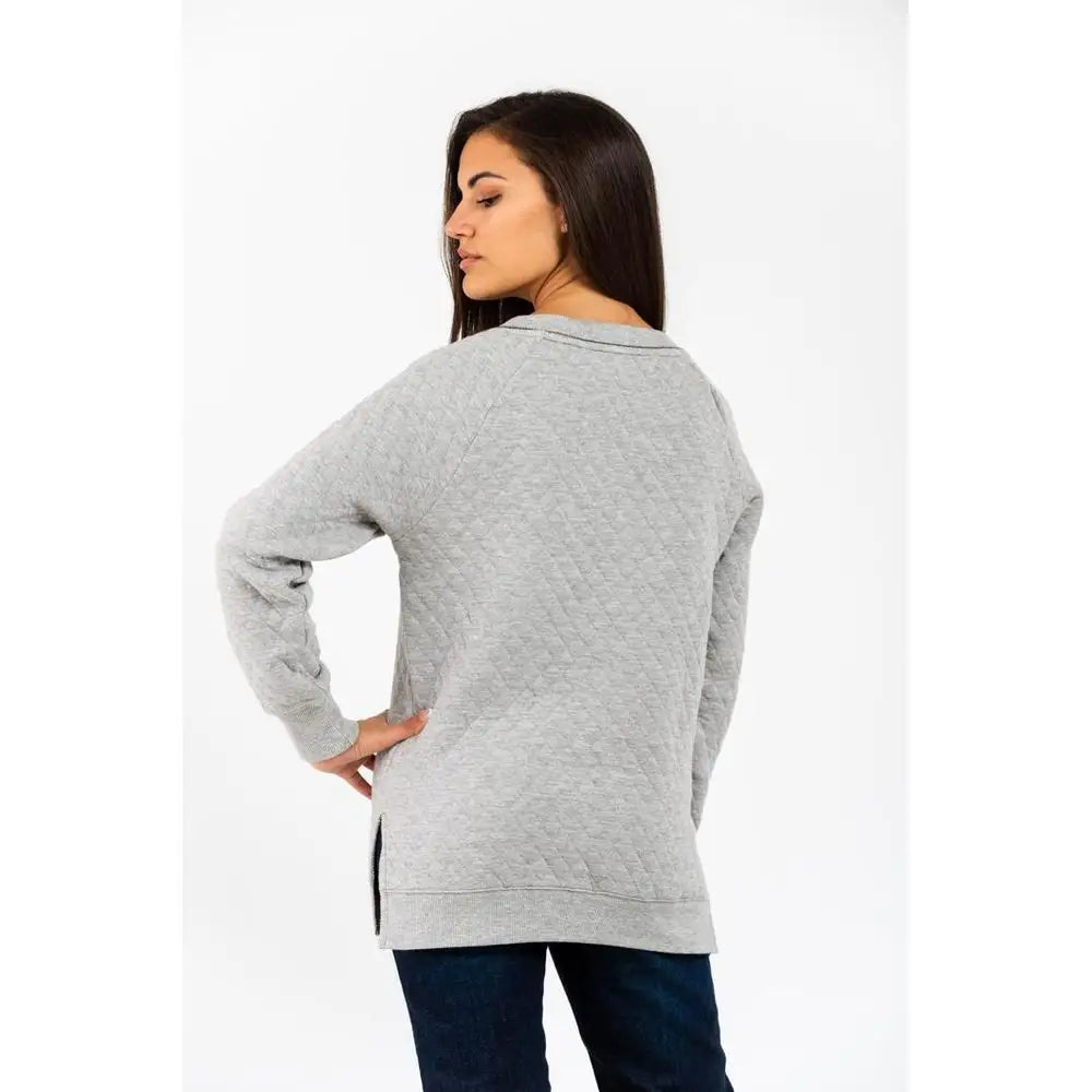 Gas gray cotton sweatshirt med blød quiltet pasform og ribbade manchetter