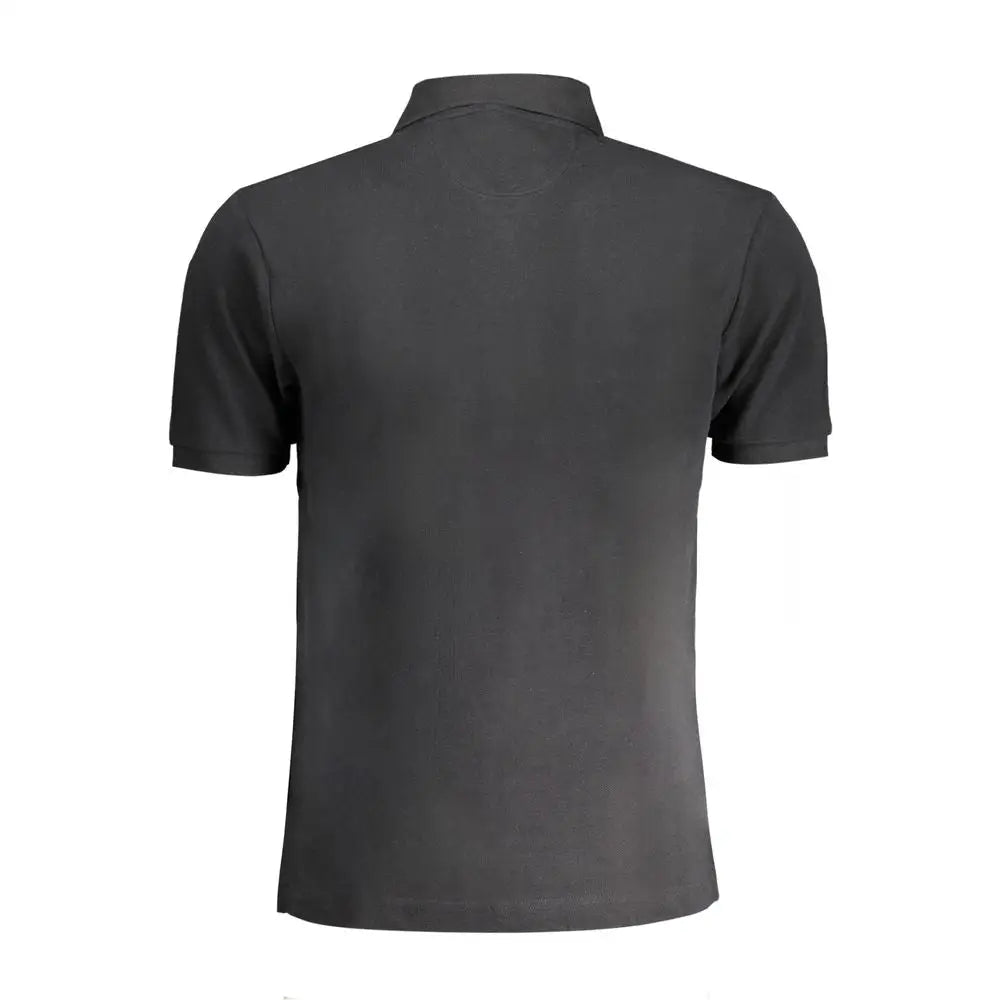 La Martina black cotton polo shirt with classic collar and ribbed cuffs
