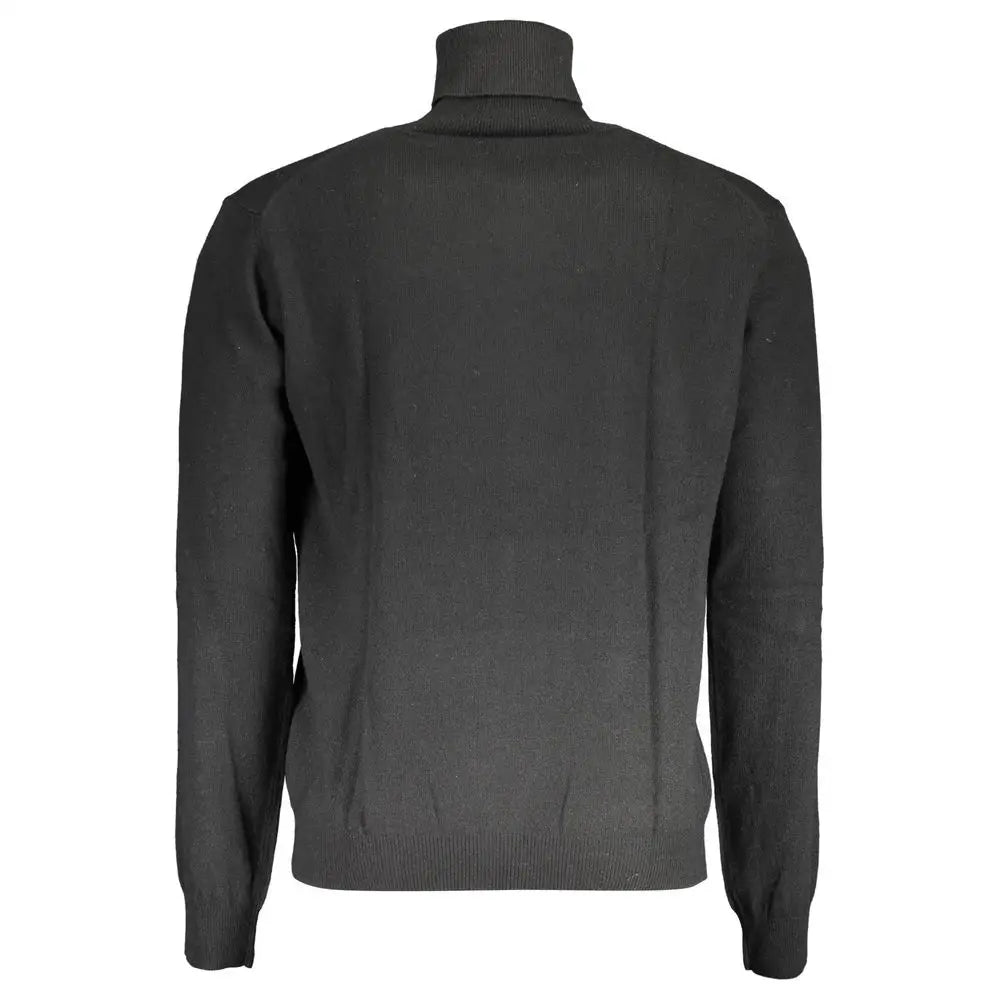 La Martina black wool sweater med ribbed manchetter og kant