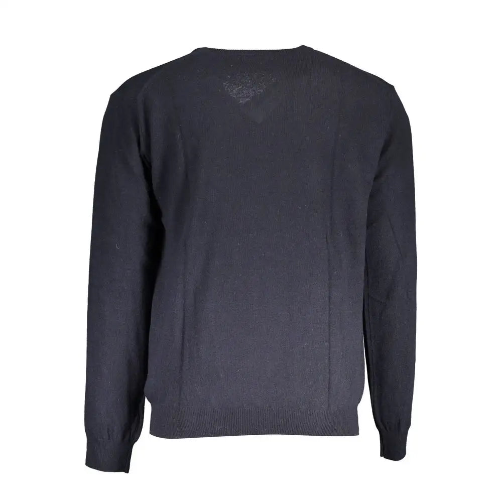 La Martina blue wool sweater i mørke marineblå med tekstur og ribkant